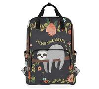 Follow Your Dreams Sloth Sloth School Sac à dos étanche à bandoulière Sac à dos de gym, arbre tropical Fleur Branch Feuilles Sac de voyage en plein air pour femme et homme
