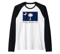 Folly Beach Souvenir Drapeau américain Caroline du Sud Manche Raglan