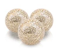 Folmywy Lot de 3 boules décoratives en verre - 8,5 cm - Décoration de table - Miroir - Sphère en verre - Mosaïque - Or massif - Rondes - Pour bols, vases, table à manger, décoration de plateau
