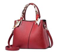 FOLOVEYA Mode Sac à Main Femme Fourre Tout Petit Ruban Elégant à Bandoulière Cuir PU Cabas Dames pour Travail Voyage Achats Fête Rouge