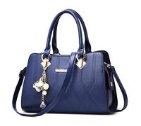 FOLOVEYA Mode Sac à Main Femme Sac Fourre Tout Pendentif Fleur Perle Elégant Sac Cabas Sac à Bandoulière Cuir PU Sac de Cours Dames pour Travail Voyage Achats Fête Bleu