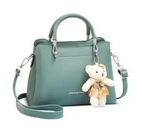 FOLOVEYA Petit Sac a Main Femmes Cuir PU Sac Bandoulieres Tendance Sacs Portés Epaule avec Un Pendentif d'ours Fille Sac Cabas Multipoches pour Rencontre Fête Shopping Vert