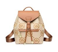 FOLOVEYA Sac à Dos Femme Antivol Élégant Sacs à Main Portés Dos Imperméable Convertible à Bandoulière Chic Impression Sac D'école pour Voyage Shopping L'école Travail Université en Cuir PU Beige A