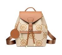 FOLOVEYA Sac à Dos Femme Antivol Élégant Sacs à Main Portés Dos Imperméable Convertible à Bandoulière Chic Impression Sac D'école pour Voyage Shopping L'école Travail Université en Cuir PU Beige A