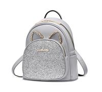 FOLOVEYA Sac à Dos Femme Elegant Antivol Sacs à Main D'épaule Portés Dos Étanche Multi Poches Tendance Sac à Bandoulière Mignon Chat pour Ville Collège Voyage Shopping D'école en Cuir PU Gris