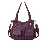 FOLOVEYA Sac à Main Femme élégant Sac à Bandoulière étanche Avec Fermeture éclair Sac à Main Multi-Compartiments école Voyage Vacances Cuir PU Violet