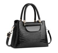 FOLOVEYA Sac à Main Femme Mode Motif Crocodile Petit Sac Fourre Tout Elégant Sac Cabas Cuir PU Sac à Bandoulière Sac de Cours Dames pour Travail Voyage Achats Fête Noir