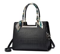 FOLOVEYA Sac à Main Femme Mode Motif Crocodile Sac Fourre Tout Elégant Ruban Sac Cabas Dames Cuir PU Sac à Bandoulière pour Travail Voyage Achats Fête Sac de Cours Noir