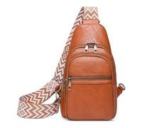FOLOVEYA Sac de Poitrine Femme Élégant Antivol Sac Bandoulière Avec Bretelles Réglables pour Voyage Plein Air Vacances Cuir PU Marron