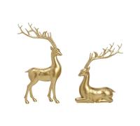 Folpus 2X Figurines de Rennes Sculptures d' Ornements Statues de Cerfs Assis et Debout pour bibliothèque