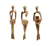 Folpus 3 pièces décor d'étagère moderne, statue de penseur assis, sculpture abstraite, accents de décor d'étagère, figurines en résine pour décor de salon de, Or