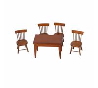 Folpus 5 Pièces Table à Manger Miniature Ensemble Chaise Meubles Bois Maquette Décor Finition Brune Chaleureuse Bords Polis Facile à Placer pour Scènes