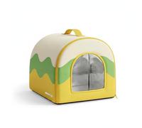 Folpus Abri Rafraîchissant Maison pour Animaux Refuge Cabine Arrondie Rectangulaire Porte en Maille Espace Contenu Aluminium Revêtement Oxford Coussin Doux, Jaune Citron, M