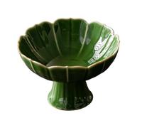 Folpus Bol à Pieds en céramique, Plateau à Fruits, Assiette à collations multifonctionnelle, Bol sur Pied en Forme de Lotus pour Table à Manger de Ferme et, Vert
