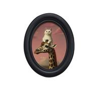 Folpus Cadre Photo Abstrait Ovale Bois Structure Animalière Surface Peinte Pose Bureau Table Décoration Foyer Chambre Ambiance Classique Moderne Convient, Girafe Et Chat