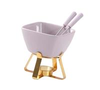 Folpus Chocolat Fondue Pot Ustensile Fondue Céramique Fondue Fromage Pot à Dessert Caramel Adapté pour Boulangerie Buffet Randonnée, Purple W Gold Rack