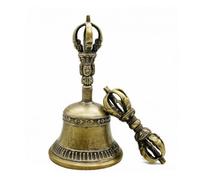 Folpus Cloche Rituelle Artisanale en Cuivre avec Maillet Vajra Sculpté pour Méditation Quotidienne et Décoration d' Paix Intérieure et Tradition, Moyen