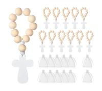 Folpus Croix crucifix en bois avec chapelet, pendentif religieux pour Noël, idéal pour la confirmation des catholiques, 12 Chapelets, 12 Pochettes