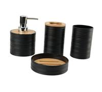 Folpus Ensemble d'accessoires de salle de bain 4x Gobelet de bain de bouche, cadeau de pendaison de crémaillère Porte-savon moderne Distributeur de savon, Noir