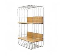 Folpus Étagère Murale Étagère de Rangement Support Casier Rayonnage en Acier Inoxydable et Bois pour Stockage Ouvert à Deux Niveaux Adaptée à Cuisine Salle de Bain Bureau Entrée Chambre