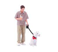 Folpus Figurine miniature en résine représentant un garçon promenant un chien (échelle 1:64), accessoire de micro-photographie pour jardin féérique ou