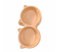 Folpus Gamelle pour Chat Double Bol Mangeoire Plat Écuelle en Plastique Compact et Léger avec Deux Compartiments Intégrés Surface Brillante et Détail Visage, Orange