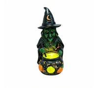 Folpus Halloween Lamp Lampe Chaudron Sorcière Décoration Résine Éclairage Table Pot Noir Relief Thèmes Halloween Verte Étrange Adaptée à Fête d'Halloween Maisons Vitrines Comptoirs 11x11x18.5cm