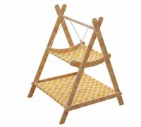 Folpus Hammac pour Chat Lit à Deux Niveaux Cadre Bois Renforcé Textile Lavable Surface Grattage Fonction Balancement Adapté à Chat Salon Chambre, Double Couche Jaune