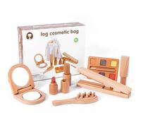 Folpus Jouet de Maquillage Enfant Coffret de Beauté Jeu de Rôle Set Coiffeuse Accessoires Bois Pédagogique en Hêtre Non Peint Conception Sûre avec Sac Adapté