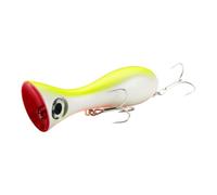 Folpus Leurres Popper de Surface Appât Dur Leurres Poissonnage Bouchon de Pêche Compact en avec Yeux Équilibrage pour Lancer Longue Distance Pêche en Surface, Blanc, Vert Citron Et Jaune