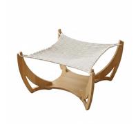 Folpus Lit Hammac pour Chat Lit Suspendu Hamac Panier Couchage Cadre en Bois Trame Tricotée Corde Coton Surélevé Protégeant du Sol Adapté à la Détente Fenêtre Intérieur
