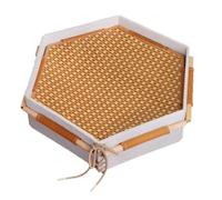 Folpus Lit pour Animaux Lit Industriel Lit pour Chat Niche pour Chien Forme Hexagonale Confort Surélevé 5 Cm Surface Aérée Tapis en Bambou avec Montants en Bois Adapté au Salon Chambre Détente Bureau