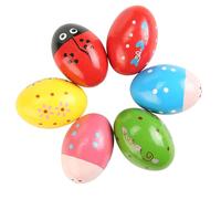 Folpus Lot de 6 maracas en bois en forme d'œuf, instruments de percussion musicaux à glisser dans un panier de Pâques.