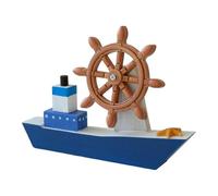 Folpus Maquette de voilier en bois avec barre à roue, décoration de bureau, bateau à voile, gouvernail nautique pour salon, Noël, Bleu Profond