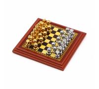 Folpus Mini Plateau de Jeu Miniature Table d'Échecs Meuble Maison de Poupée Plateau Figurines Pièces Métal Aspect Bois Classique Surface Détail Soigné Adapté