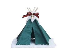 Folpus Mini Tente pour Maison de Poupée Miniature Tente Triangulaire Cabane Accessoire Décor Scène Maquette en Tissu et Bois avec Accessoire Suspendu, Vert
