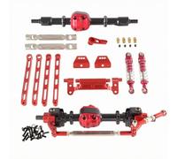 Folpus Modèle de Véhicule Kit d'Essieu Avant et Arrière Ensemble d'Axe Plaques de Liaison Pièces de Support Amortisseurs Arbre de Transmission Corps Métal, Pont Noir + Kit Rouge