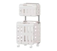 Folpus Panier à linge à roulettes, panier à linge roulant, à sale de salle de bain, de tri pliable pour hôtel et maison, gain de place, Blanc, Couche Double