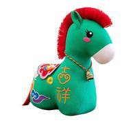 Folpus Peluche Cheval du Nouvel an Chinois, Symbole de bénédiction du Zodiaque 2026, Jouet de Collection pour la Chambre d'étudiant ou Le Salon, Rouge Vert 12 Cm