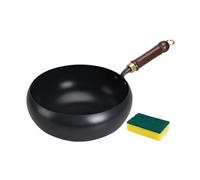 Folpus Poêle wok de 24 cm avec manche en bois et fond plat pour cuisine, hôtel, restaurant, maison, camping, cadeau