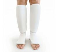 Folpus Protège-Tibias Arts Martiaux Protège-Jambe Protège-Pied Manchon Respirant Maille Coton Élastique Confortable et Anti-Restriction avec Rembourrage, Array, Blanc, XS