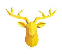 Folpus Sculpture de Tête de Cerf En Résine 3D, Statue D'animal, Figurines Murales Suspendues, Statuette Décorative En Bois de Collection pour La Maison, JAUNE