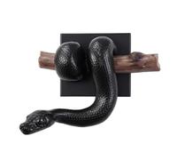 Folpus Sculpture Murale Python Résine Statue Serpent Décoration Mur Objet Mural Animalier Détails Fidèles et Tête Expressive sur Plaque Carrée Adaptée aux Studios Chambres Bureaux Galeries, Noir