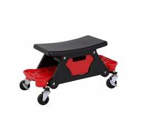Folpus Siège de Service Automobile Tabouret de Garage Roulant Banc Compact pour Mécanique Siège de Détail avec Quatre Roues et Tiroir Plateaux Latéraux PE et Acier Adapté à Atelier Detailing Bricolage
