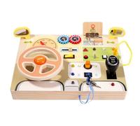 Folpus Simulated Tableau de Conduite Tableau d'Activité Enfant Panneau de Bord Bois Jouet Interactif Lumière LED Convient Enfants Intérieur Apprentissage, Panneau De Volant De Simulation