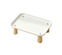 Folpus Support Gamelle Surélevée Support Nourriture Élevé pour Animaux Plateau Rectangulaire Bord Pieds Bois 6 Cm Plateau Stable Plastique Bois Zone Repas, Blanc, Petit