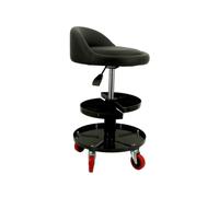 Folpus Tabouret de Garage Ergonomique Siège Mécanicien Réglable avec Dossier Plateau Supérieur Segmenté Plateau Inférieur Rond Ossature Fer Revêtement PU
