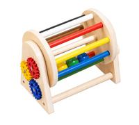 Folpus Tambour A Engrenages Colorés en Bois Naturel Structure Renforcee pour velopper la Motricite Fine s Nourrissons Enfants en Bas Age dans Les Chambres Jeux, Tambour -en-Ciel