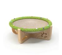 Folpus Trampoline Mat Couchage Ovale Élevé pour Chat Hamac Respirant Griffoir Sisal Texturé Base en Bois à Pieds Inclinés Bords, Petit, Trampoline pour Animaux De Compagnie