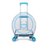 Folpus Transporteur à roulettes Transparent pour Animaux Trolley Portable Valise Rigide Visibilité Totale Poignée de Traction Télescopique Roues Pivotantes, Bleu Sourire